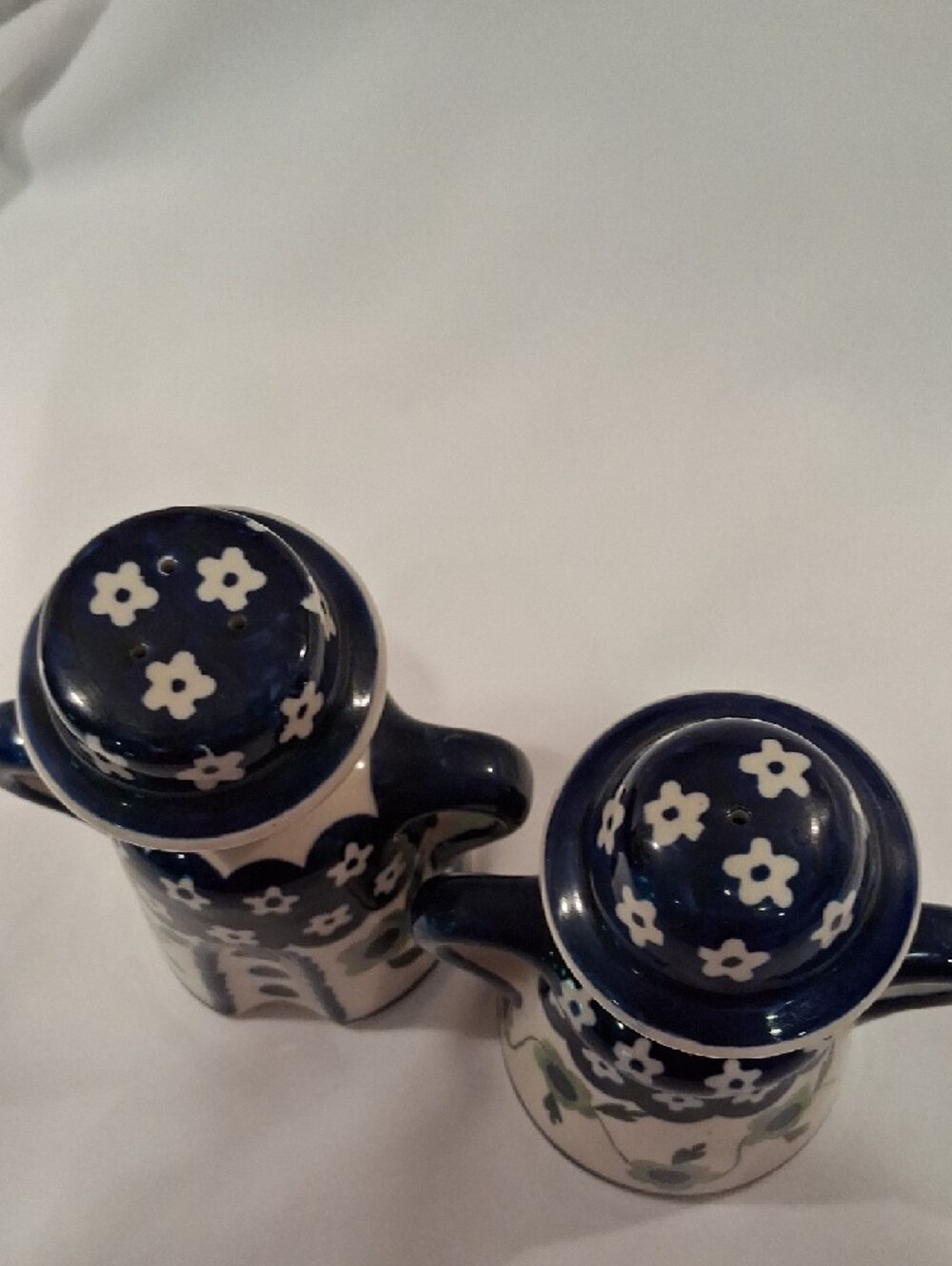 Boleslawiec Blue & Cream Ceramic Salt and Pepper Shaker Set Boy And Girl - Picture 5 of 7